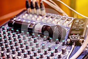 The set of sound control in the music control room.