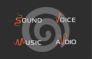 Set of sound wave abstract symbol, voice recorder logo template, music label, audio track sign. Vector logotype concepts