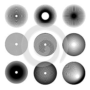 Set of sound wave ring icons. Design element for logo, label, emblem, sign, badge.