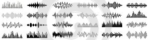 Set sound waves sign, musical sound wave collection icon, digital and analog line waveforms, electronic signal, voice recording