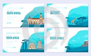 Set of South Africa country ornament travel trip concept. Art traditional, magazine, book, poster, abstract, banners