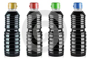 Set of Soy sauce bottles isolated on white background with clipping path