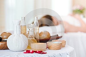 Set of spa accessories in spa beauty salon