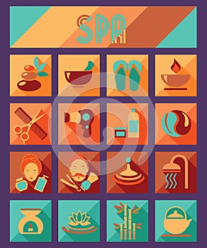 Set of spa and beauty flat icons. Healthcare salon