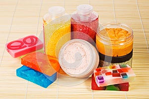 Set for spa. Handmade soap. salt and foam bath