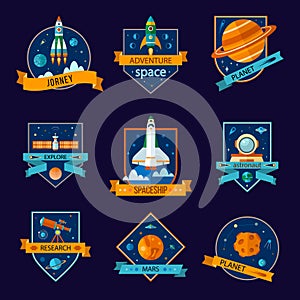 Set of space and astronaut badges