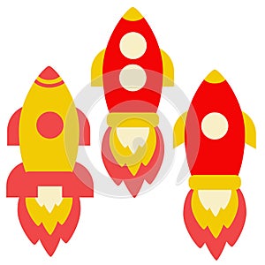 Set of space elements. Cute rockets on white background