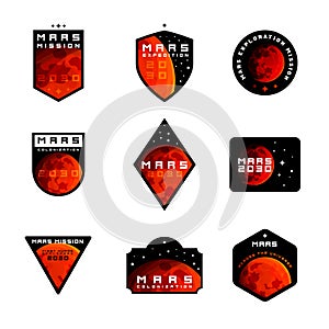 Set of Space mission to Mars vector logos