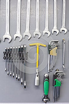 Set of spanners over grey background