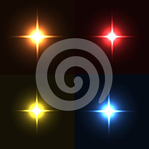 Set of sparkle lights with transparency effects. Collection of beautiful bright lens flares.