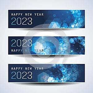 Set of Sparkling Shimmering Ice Cold Blue Horizontal Christmas, Happy New Year Headers or Banners for Web, Vector Design Template