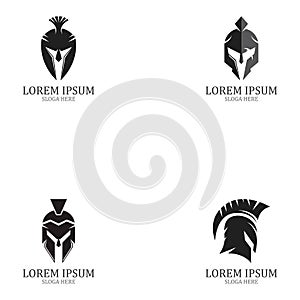 set of spartan logo black Gladiator and vector design helmet and head.