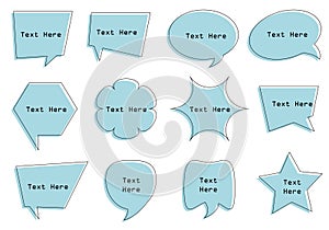 Set of speak bubble, chatting box, and message box outline vector illustration
