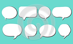 Set of speak bubble text, chatting box, message box outline cartoon vector illustration design. Balloon doodle style of thinking