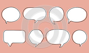 Set of speak bubble text, chatting box, message box outline cartoon vector illustration design. Balloon doodle style of thinking