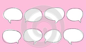 Set of speak bubble text, chatting box, message box outline cartoon vector illustration design. Balloon doodle style of thinking