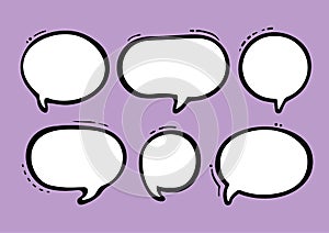 Set of speak bubble text, chatting box, message box outline cartoon vector illustration design. Balloon doodle style of thinking s