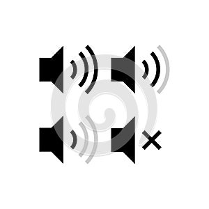 Set of speaker volume flat vactor icon. Symbols on, off, mute, high, low sound signs for graphic design, logo, web site, social