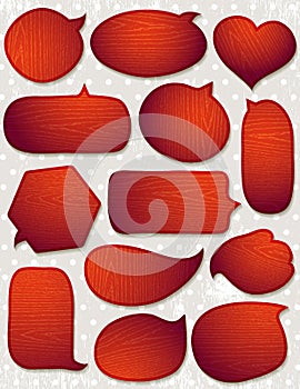 Set of special red wooden labels and bubble, vector