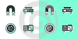 Set Spectrometer, Magnet, Petri dish with bacteria and Electronic scales icon. Vector