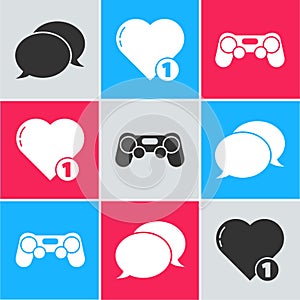 Set Speech bubble chat, Like and heart and Gamepad icon. Vector