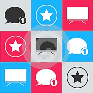 Set Speech bubble chat, Star and Smart Tv icon. Vector