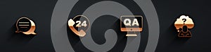 Set Speech bubble chat, Telephone 24 hours support, Question and Answer and Head with question mark icon with long