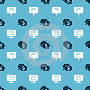 Set Speech bubble with dollar and Online shopping concept on seamless pattern. Vector