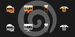 Set Speech bubble mom, Baby, clothes pin and icon. Vector