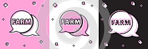 Set Speech bubble with text Farm icon isolated on pink and white, black background. Vector