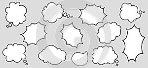 Set of speech bubble text, social media chat, message box. Empty text bubbles in various shapes, comment, dialogue balloon