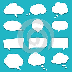 Set of speech bubble, textbox cloud of chat for comment, post, comic. Dialog box icon, message template. Different shape of empty