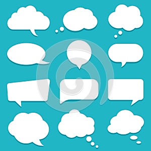 Set of speech bubble, textbox cloud of chat for comment, post, comic. Dialog box icon, message template. Different shape of empty photo