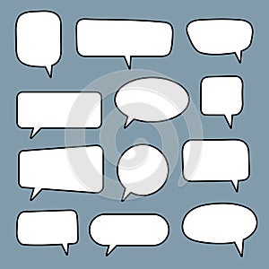 Set of speech bubbles. Blank empty vector white speech bubbles. Cartoon balloon word design.