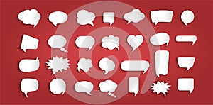 Set speech bubbles empty. Paper chat cartoon bubbles shape and word box for entering text message. Dialogue and communication bubb