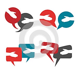 Set of speech bubbles with hands and handshake. greeting, conversation concept illustration