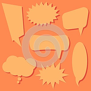 Set of speech bubbles on a orange background. Speech bubbles without phrases.