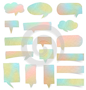 Set of speech bubbles paper pastel colors stickers mock up.