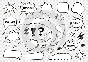 Set of speech bubbles. Set of blank template in Pop Art style. Vector illustration