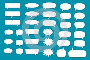 Set of speech bubbles. Speak bubble text, cartoon chatting box, message box. Blank empty white speech bubbles.