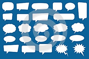 Set of speech bubbles. Speak bubble text, cartoon chatting box, message box. Blank empty white speech bubbles.