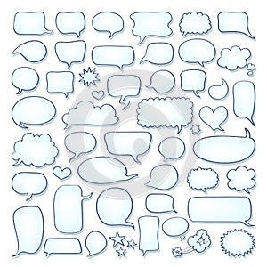 set of speech bubbles on white. doodle or cartoon, sketch drawing call-outs set, communication design elements