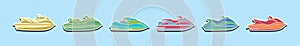 Set of speed boat cartoon icon design template with various models. vector illustration isolated on blue background