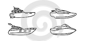 Set of speed boats. Cutter ship. Speedboat side view