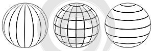 Set spheres globe earth grid, latitude longitude