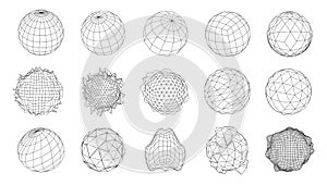 A set of spheres from a wireframe mesh. Collection of spheres for use in HUD design. Network line concept