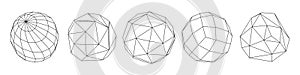 Set of spheres from a wireframe mesh. Collection of spheres for use in HUD design. Network line concept. Creative abstract