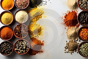 A set of spice sets from all over the world on white background. AI Artificial intelligence photo