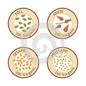 Set of spices labels. 100 organic. collection