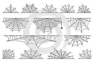 Set of spider web for Halloween. Halloween cobweb, frames and borders, scary elements for decoration photo